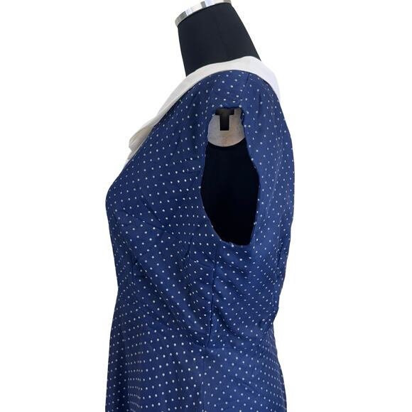 Vintage 1960s Navy Polka Dot Dress with White Sailor Collar – Size M - Picture 4 of 16